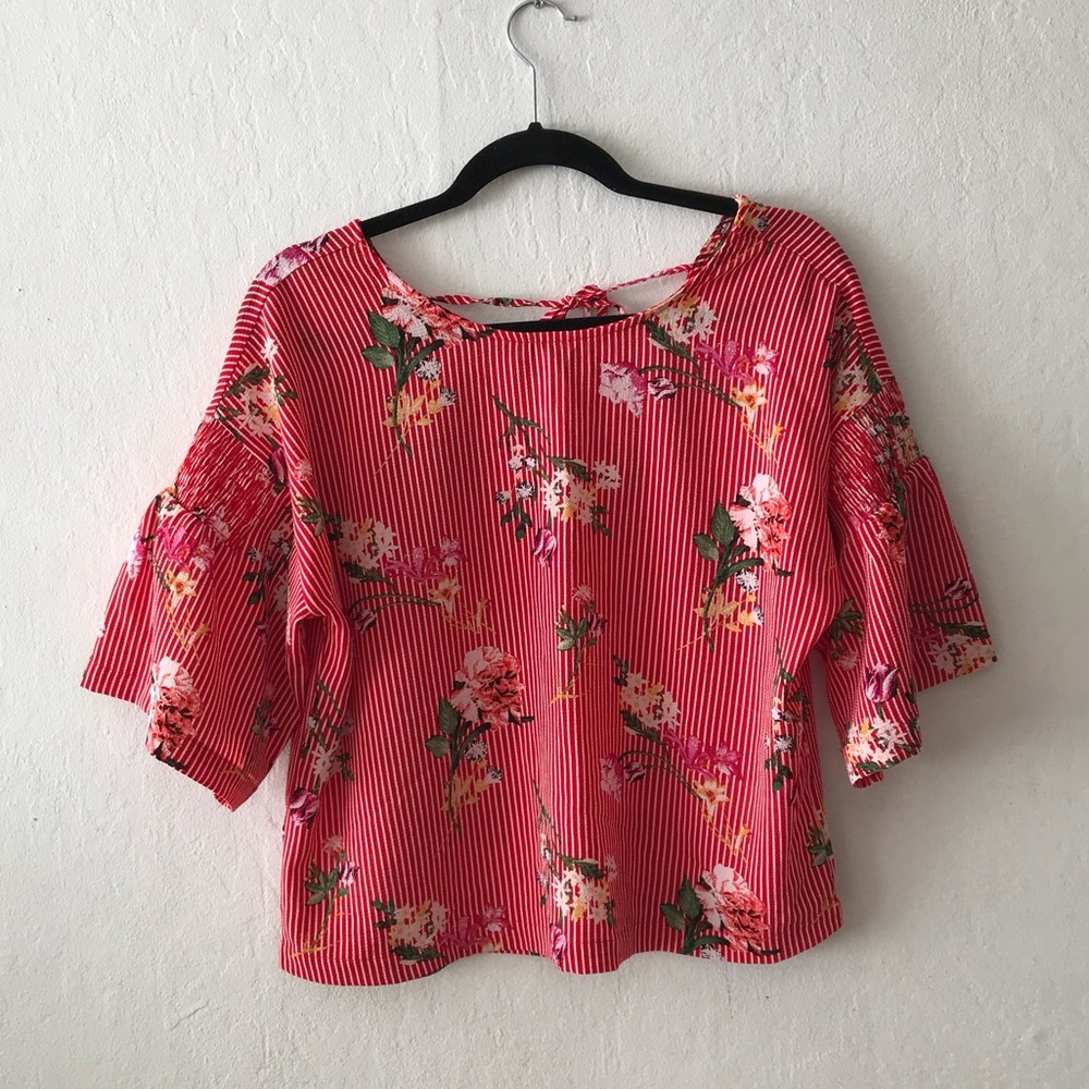 Twine & String Striped Blouse with Floral Print